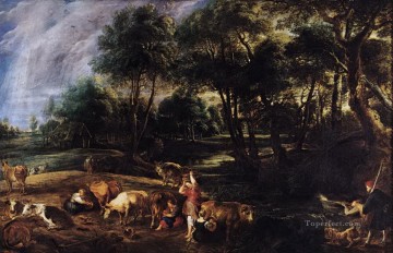  silvestres Pintura al %C3%B3leo - paisaje con vacas y aves silvestres Peter Paul Rubens